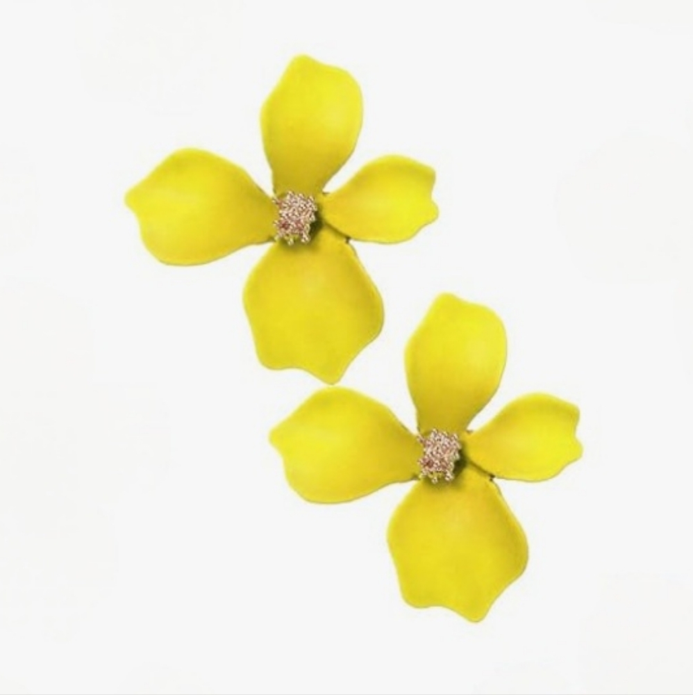 🆕 Boho Vibrant Yellow & Gold Flower Stud Shabby Chic Statement Earrings